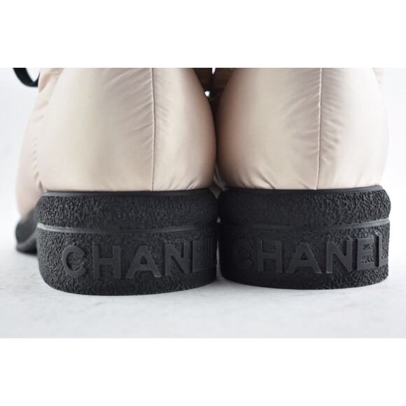 Chanel 18B Pink Black Nylon CC Logo Coco Neige Snow Winter Lace Up Tie Boots 37 - Picture 8 of 11